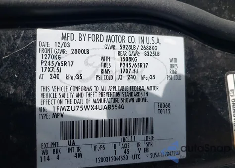 2004 Ford Explorer Limited z USA, uszkodzony, nr VIN 1FMZU75WX4UA85540